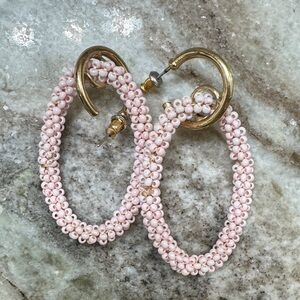 Elegant Gold and Pink Beaded Hoop Earrings